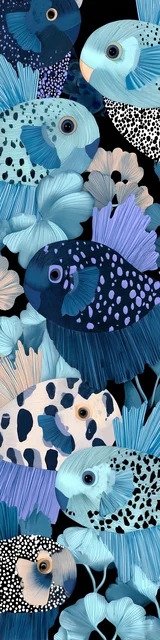 Free printable fish bookmark featuring blue school of fish